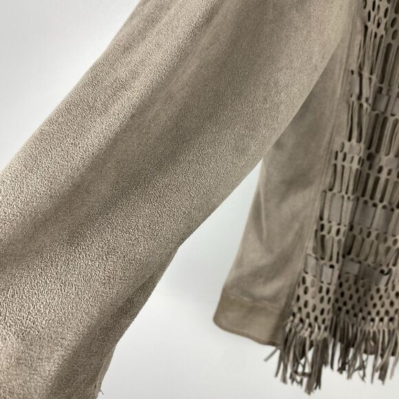 Chicos Jacket sz 2 / Large Pewter Western Boho Fringe Faux Suede Artsy Folk - Picture 4 of 9